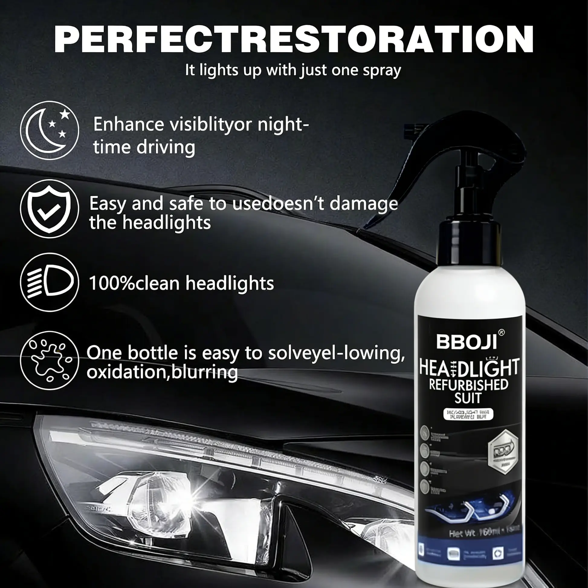 Tiworld Automotive Headlamp Restoration Fluid, oxidized and yellowed automotive headlamps, blurring enhanced crystalline coating refurbisher
