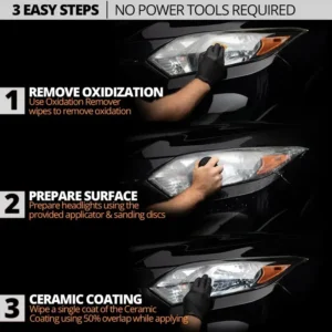 Tiworld Automotive Headlamp Restoration Fluid, oxidized and yellowed automotive headlamps, blurring enhanced crystalline coating refurbisher