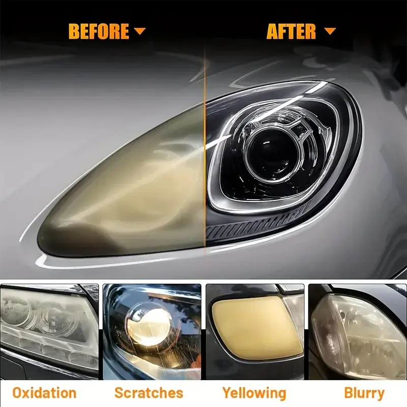 Tiworld Automotive Headlamp Restoration Fluid, oxidized and yellowed automotive headlamps, blurring enhanced crystalline coating refurbisher