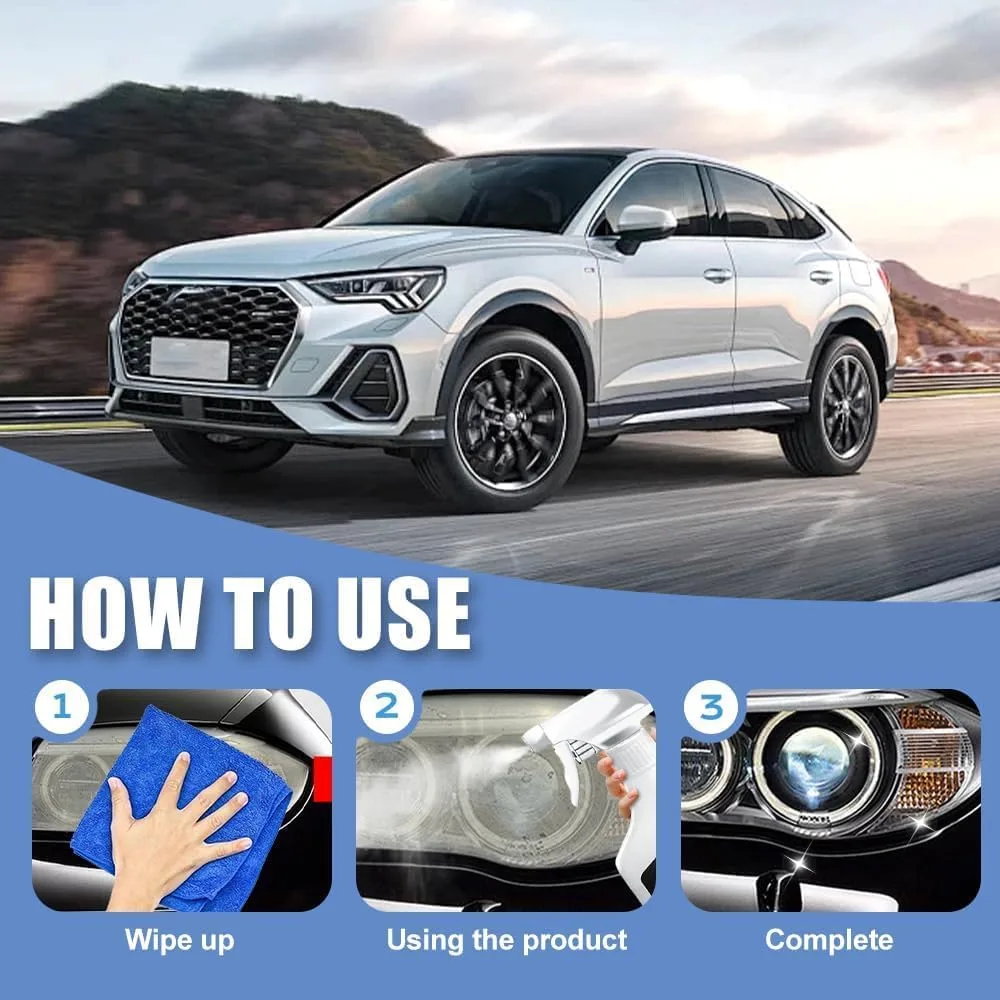 Tiworld Automotive Headlamp Restoration Fluid, oxidized and yellowed automotive headlamps, blurring enhanced crystalline coating refurbisher