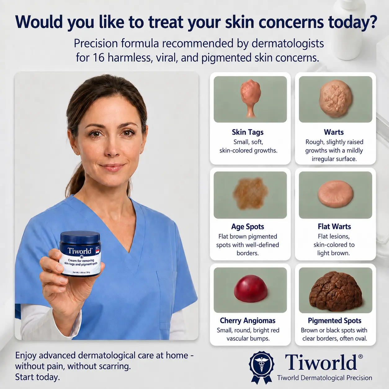 Tiworld® Advanced Corrective Cream for Skin Tags, Moles & Spots – 7-Day Painless, Scar-Free Care for Visible Skin Imperfections